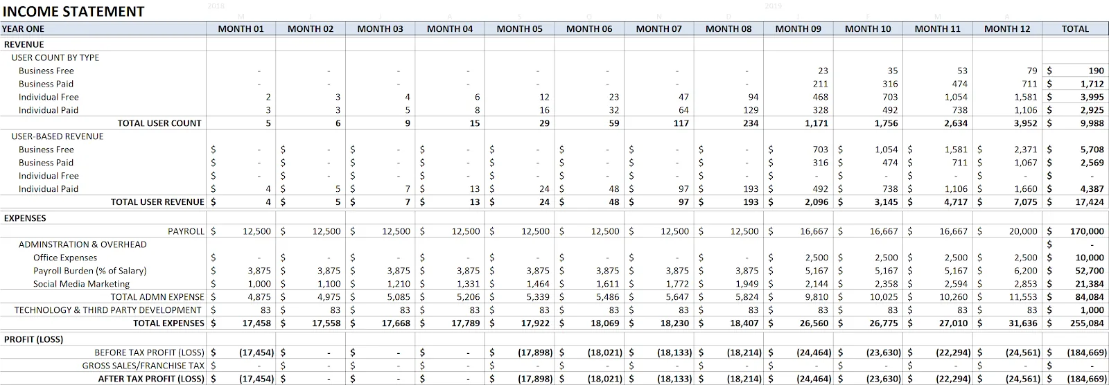 PassCrypt income statement year 1