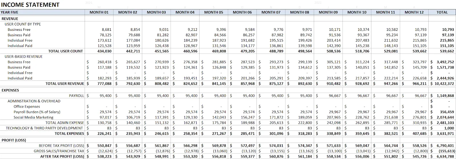 PassCrypt income statement year 5