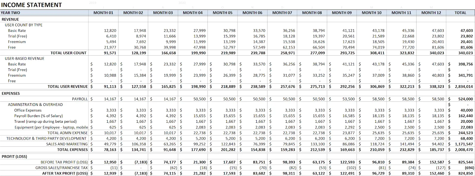 Ping income statement year 3