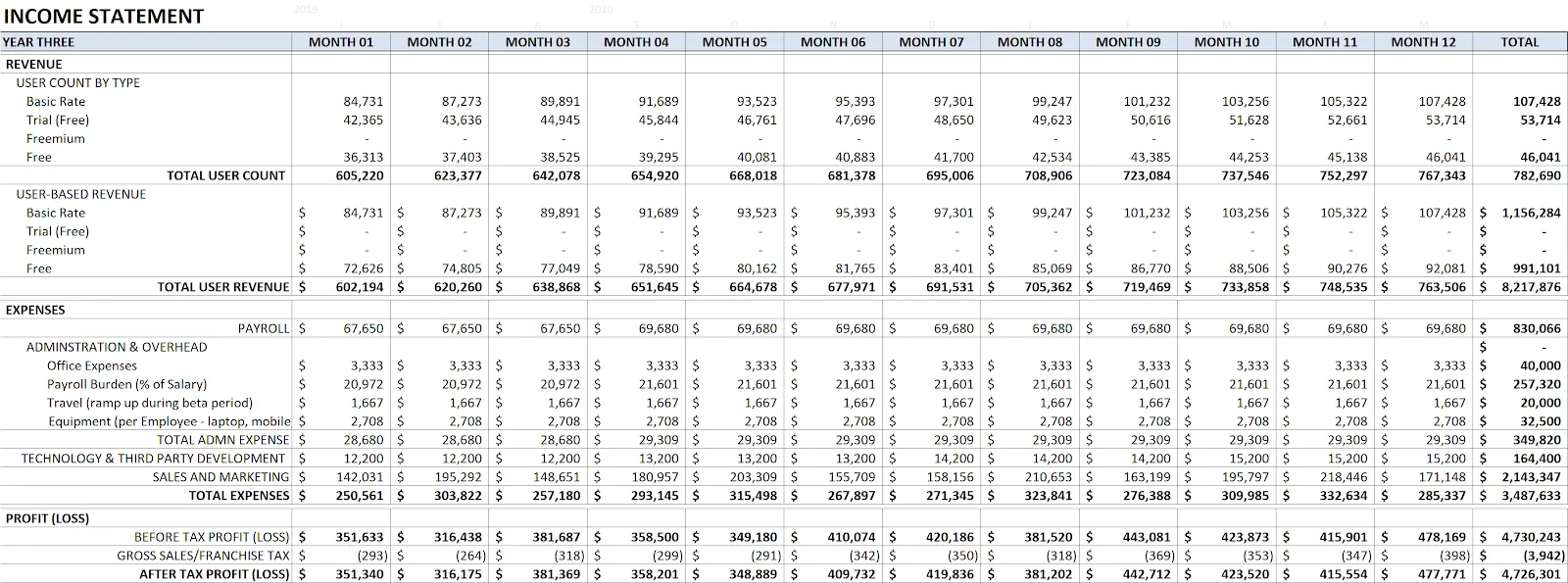 Ping income statement year 4